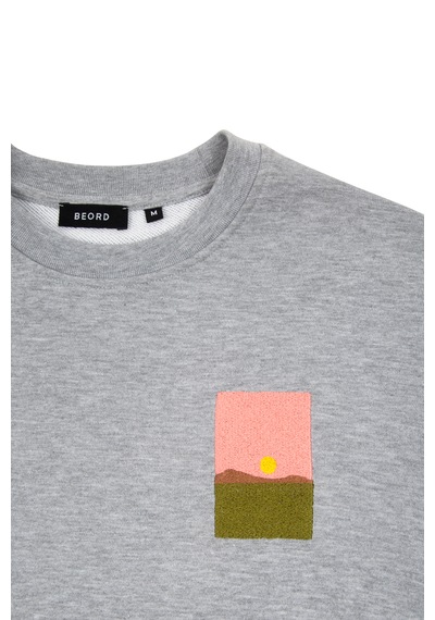 Beord Gri Melanj %100 Pamuk Bisiklet Yaka Sweatshirt Bss1-149