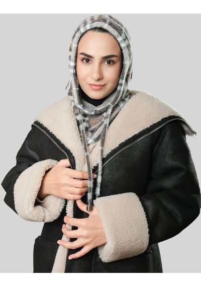Hürrem Bone Vizon Bağcıklı Salaş Balaklava Boyunluklu Bere Jakar Ekoseli 2324 10 Vizon