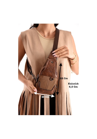 Westpolo Unisex Vegan Deri Çapraz Göğüs Ve Omuz Çantası Body Bag - 7044kes Taba