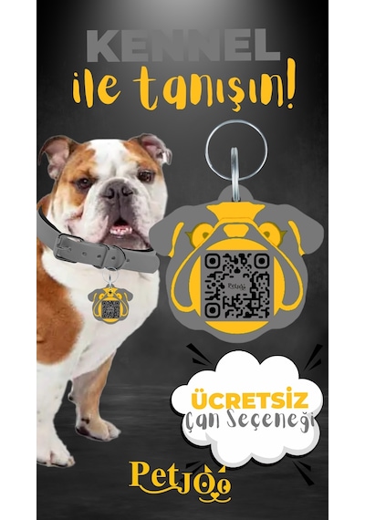Petjoo 16.Kennel Sarı-Gri Qr'lı Köpek Künyesi