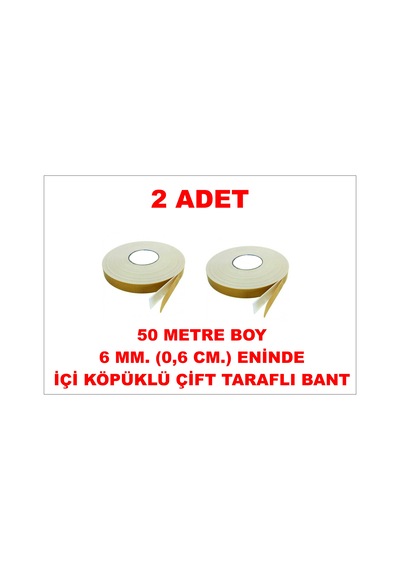 Çift Taraflı İçi Köpüklü Sarı Bant 50 M. Uzunlukta 6 Mm-0,6 Cm Ebatında 2 Adet