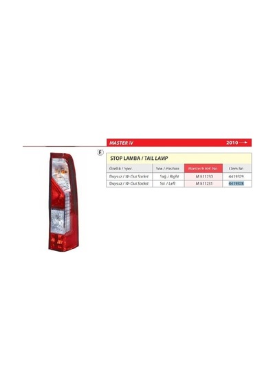 Renault Master Iv Duysuz Sağ Arka Stop Lambası 2010 -4419379