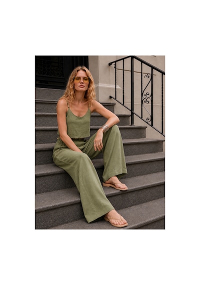 Bisou Ahşap Boncuk Detaylı Astarlı Crop Bluz Ve Bol Paça Şort Astarlı Pantolon Takım %100 Pamuk Haki Bisou Ahşap Boncuk Detaylı Astarlı Crop Bluz Ve Bol Paça Şort Astarlı Pantolon Takım %100 Pamuk Haki