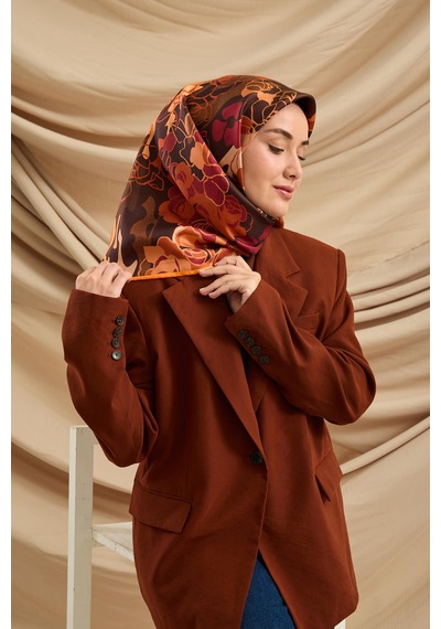 Silk Home Twill İpek Eşarp 11483-20 Acı Kahve, Kiremit, Pudra, Vişne