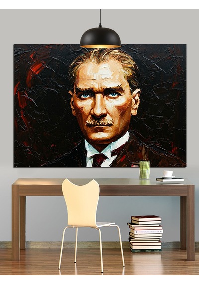 Yağlıboya Fırça Darbeli Atatürk Dekoratif Kanvas - Mdf Ahşap Tablo