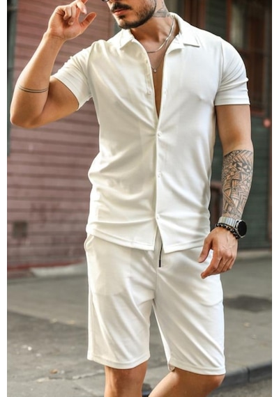 Tarz Cool Erkek Slim Fit Alt Üst Şort Takım Siyah