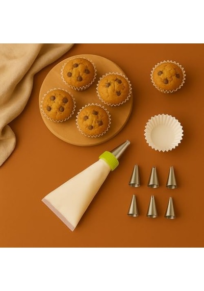Krema Sıkma Torbası Seti 9 Çelik Uç + 100'lü Renkli Muffin Kağıdı Pasta Süsleme Ve Cupcake Yapımı İçin Pratik Set