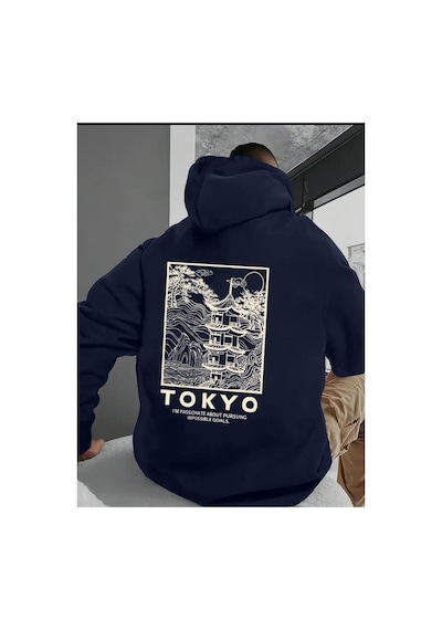 Medinenur Tokyo Sırt Baskılı Kapüşonlu Sweatshirt Lacivert