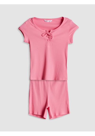 Lcw Young Pembe Bağlamalı Yaka Kadın Şortlu Pijama Takımı