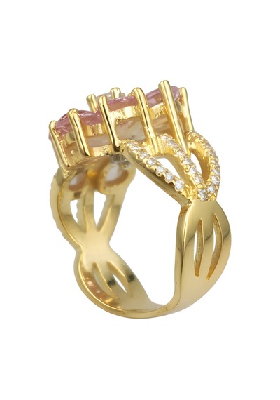 Pembe Taşlı Sevgi Çiçeği Gümüş Yüzük - Rose Rose Gold