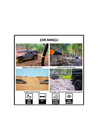 Çeki Halat 5 Ton 4 Metre Yüzde 100 Polyester Çantalı Çelik Kancalı Oto Kurtarma Yol Yardım Halatı Glz03403013