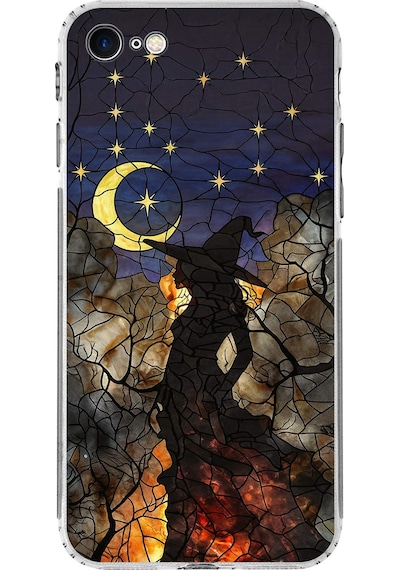 Printify Apple Uyumlu iPhone 7 İle  Vitray Cadı Saati Tasarımlı Şeffaf Silikon Kılıf Şeffaf