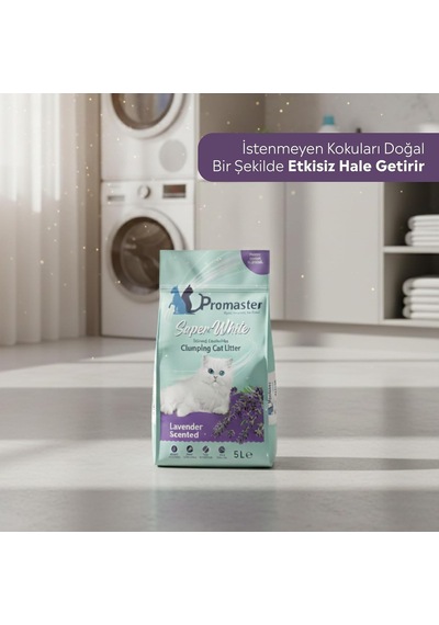 Süper Beyaz Doğal Bentonit Topaklanan Kedi Kumu Lavanta Kokulu 5 Lt