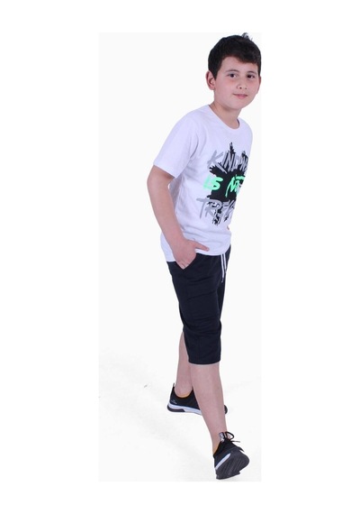 Fyk Kids Kind Nes-trend Wa Yazı Baskılı Erkek Çocuk Kapri Takım Beyaz
