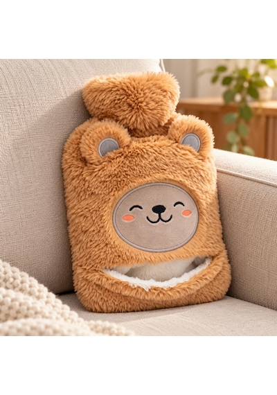 Sıcak Su Torbası Peluş Ultra Yumuşak Kumaş, Kokusuz, Cepli, 2 Litre Büyük Boy, Ayıcık Desenli, Tutuş Cep Bölm Genel