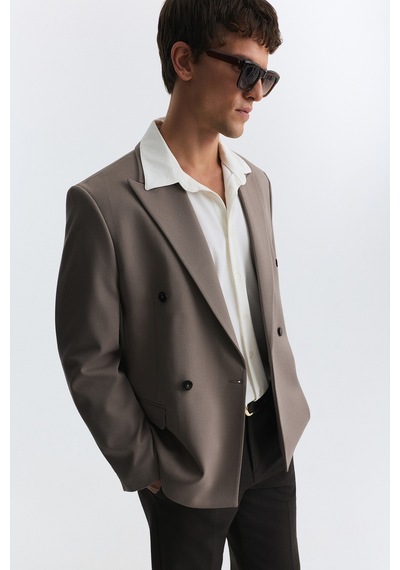 Antioch Relax Fit Kruvaze Erkek Blazer Ceket Açık Vizon