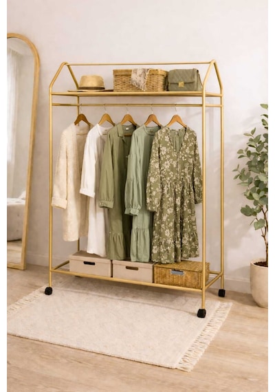 Metallica Concept Tekerlekli Home Hanger Askılık Ayaklı Askılık Gold Sarı