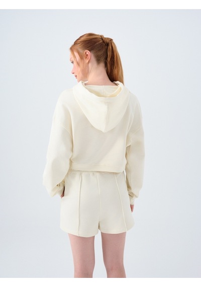 Loose Crop Kadın Sweatshirt Ekru