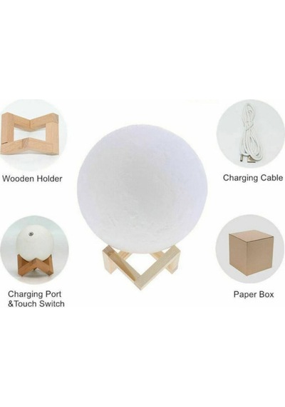 Dolunay Şarjlı 3d Moon Lamp Uzaktan Kumandalı 16 Renk Ay Lambası Büyük Boy
