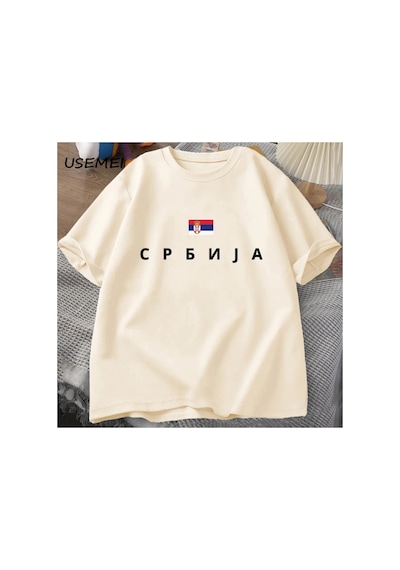 Tarzsokak Sırbistan Bayrağı T-shirt Erkekler Pamuk Kısa Kollu Tshirt Erkek T Shirt Grafik Tees Üst Yaz 2824 Bej