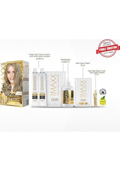 Serisi 24k Altın Parçacıklı Serum İle 1 Kutu 2 X 50 Ml Ve Geliştiriciler Saç Boyası Elma Sarısı 9.1