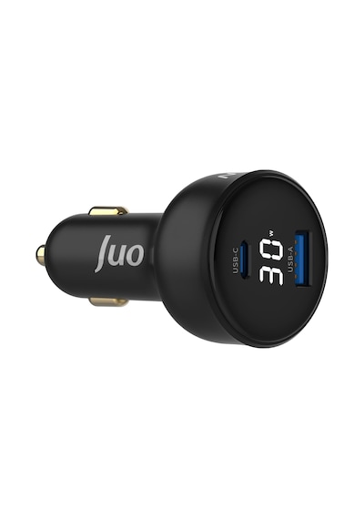 Juo 30w Led Ekranlı Type-c + Usb-a Araç Şarj Aleti İphone & Android & Tablet Araç İçi Şarj Cihazı