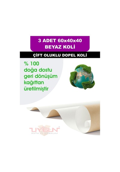 3 Adet 60x40x40 Beyaz Çeyiz Kolisi, Taşıma Kolisi, Boş Karton Koli, Çift Oluklu
