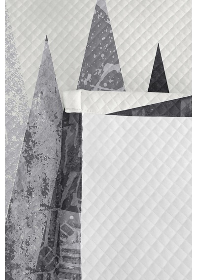 Gri Geometrik Modern Genç Odası Tek Kişilik Pike Takımı - Pudra Minimal 160x220 Cm Yatak Örtüsü Mumlu Köy Hissi