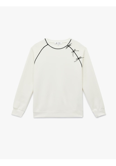 Koton Uzun Kollu Fiyonklu Bisiklet Yaka Oversize Sweatshirt Ekru 6wal10210ık Ekru