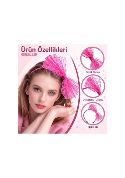80 Ler 90 Lar Neon Pembe Dantel Taç Fiyonklu 5671 Çok Renkli Çok Renkli