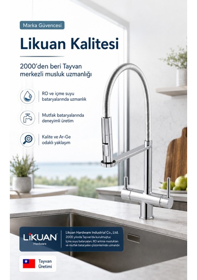 Likuan 3 Yollu Spiralli Krom Mutfak Bataryası Arıtmalı Çekmeli Evye Musluğu Nkd52n12cp Gümüş
