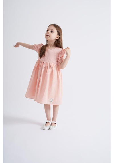 Oliventhekid Kolları Ve Beli Lastikli Kız Çocuk Elbise Pembe Pembe