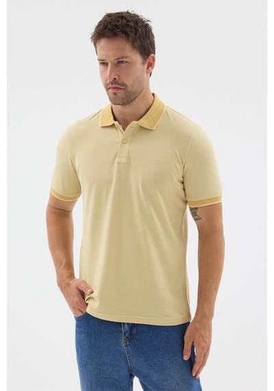 Sarı Polo Yaka Pike Kısa Kol Slim Fit %100 Pamuk Tişört 1011260171 Koyu Sarı