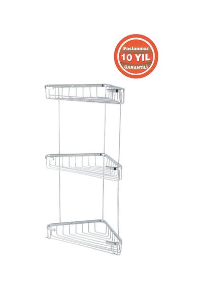Çelik Banyo Paslanmaz Pirinç Eda 3'lü 18x18 Cm Şampuanlık Banyo Rafı Krom