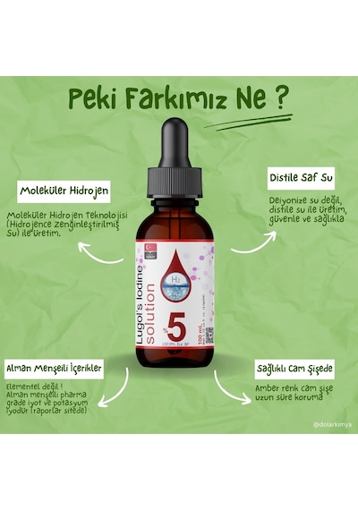 Dolar Kimya Lugol İyot Çözeltisi %5 100 Ml Roll-on Şişe Lügol Pharma Grade Lugols Iodine