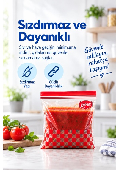 Roll-up Çift Kilitli Şeffaf Buzdolabı Saklama Poşeti Torbası 45 Ad. 0,4 Lt. + 45 Ad. 1 Lt. - 90 Adet