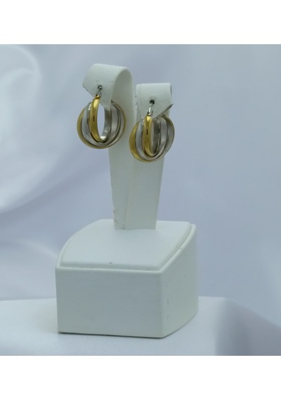 Yeni Sezon Paslanmaz Çelik 3 Sıralı Altın Ve Gümüş Kaplama Küpe Gold
