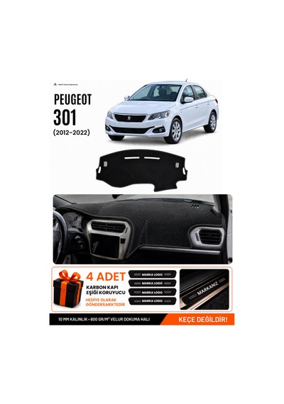 Peugeot 301 2012-2022 Uyumlu Torpido Koruma, Torpido Örtüsü, Torpido Kılıfı - Siyah - Pe007
