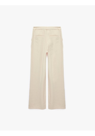 Koton Pile Detaylı Viskon Kumaş Geniş Paça Pantolon Taş 7wak40031pw