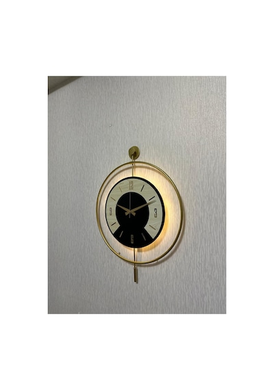 Pey Aksesuar 50x70 Cm Metal Ahşap Ve Işığın Muhteşem Uyumu Duvar Saati Dekoratif Ahşap-m54-gold-siyah-dikkat -akça-gold