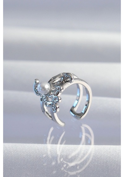 Pirinç Gümüş Renk İncili Ahtapot Earcuff Küpe Çok Renkli