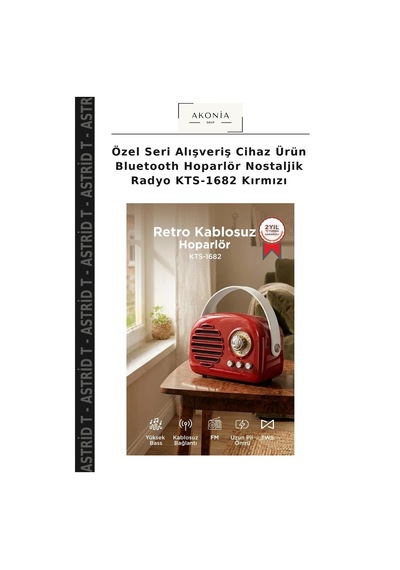 Özel Seri Alışveriş Cihaz Ürün Bluetooth Hoparlör Nostaljik Radyo Kts-1682 Kırmızı
