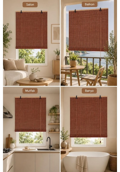 Ayrex Ahşap Doğal Bambu Katlamalı Stor Perde Güneş Kırıcı Dekoratif Bahçe Balkon Ev Pencere Güneşlik Koyu Ka Diğer