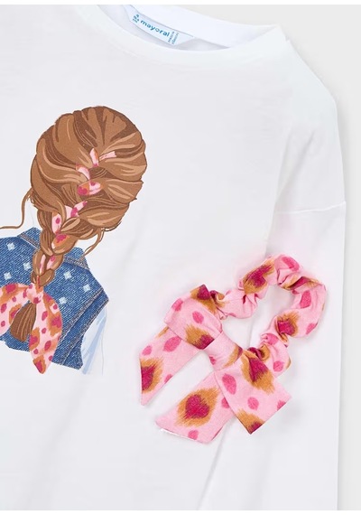 Mayoral Tokalı Uzun Kollu Kız Çocuk T-shirt 3020 Beyaz