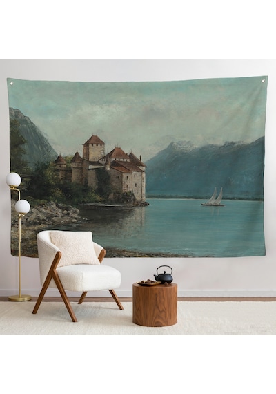 Gustave Courbet - Cenevre Gölü'ndeki Chillon Kalesi Duvar Örtüsü-7094