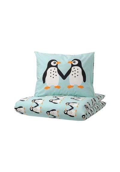 Çocuk Nevresim Takımı MeridyenDukkan Açık Turkuaz Renk Penguen Temalı 150x200Cm