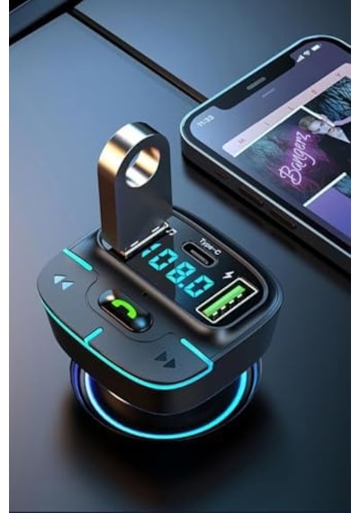 Pdateknoloj F9 Araç Fm Transmitter 5.3 Bluetooth Araç Kiti Usb Type-c Hızlı Şarj Çıkışlı Çakmaklık Girişli F9 A Antrasit