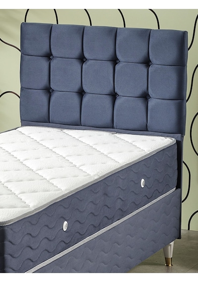Beehanem Bengü Tek Kişilik 3lü Set Yatak+baza+başlık İndigo 120 X 200