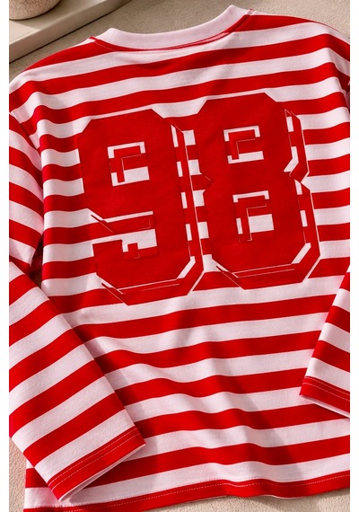 Bbbutikbasic Wild Baskılı Çizgili Uzun Kollu Kadın Sweatshirt My3535 Kırmızı