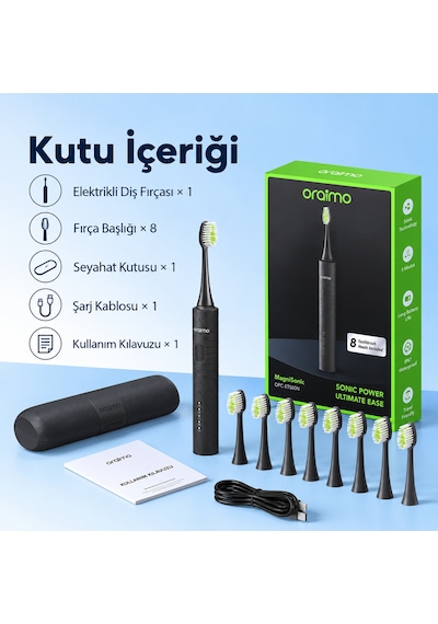 Oraimo Opc-et500n Elektrikli Diş Fırçası Graphite Black 8 Başlık